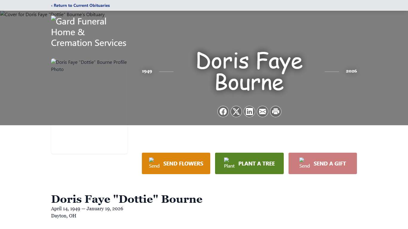 Doris Faye "Dottie" Bourne Obituary January 19, 2026 - Gard Funeral Home & Cremation Services